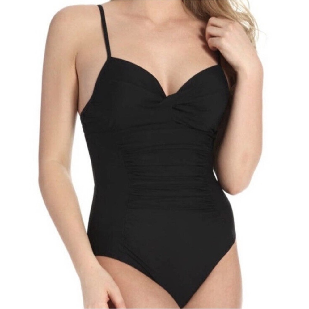 Spanx Love Your Assets XL Black One Piece Swimsuit Push-up Shaping Ruched